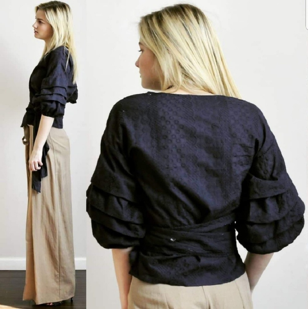 DELETING SOON Eyelet Open Front Wrap Blouse - Picture 2 of 4